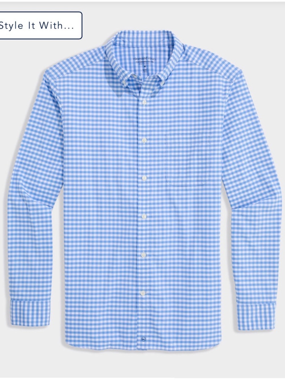 Vineyard Vines Brr Performance Blue and White Gingham Button-Down Shirt